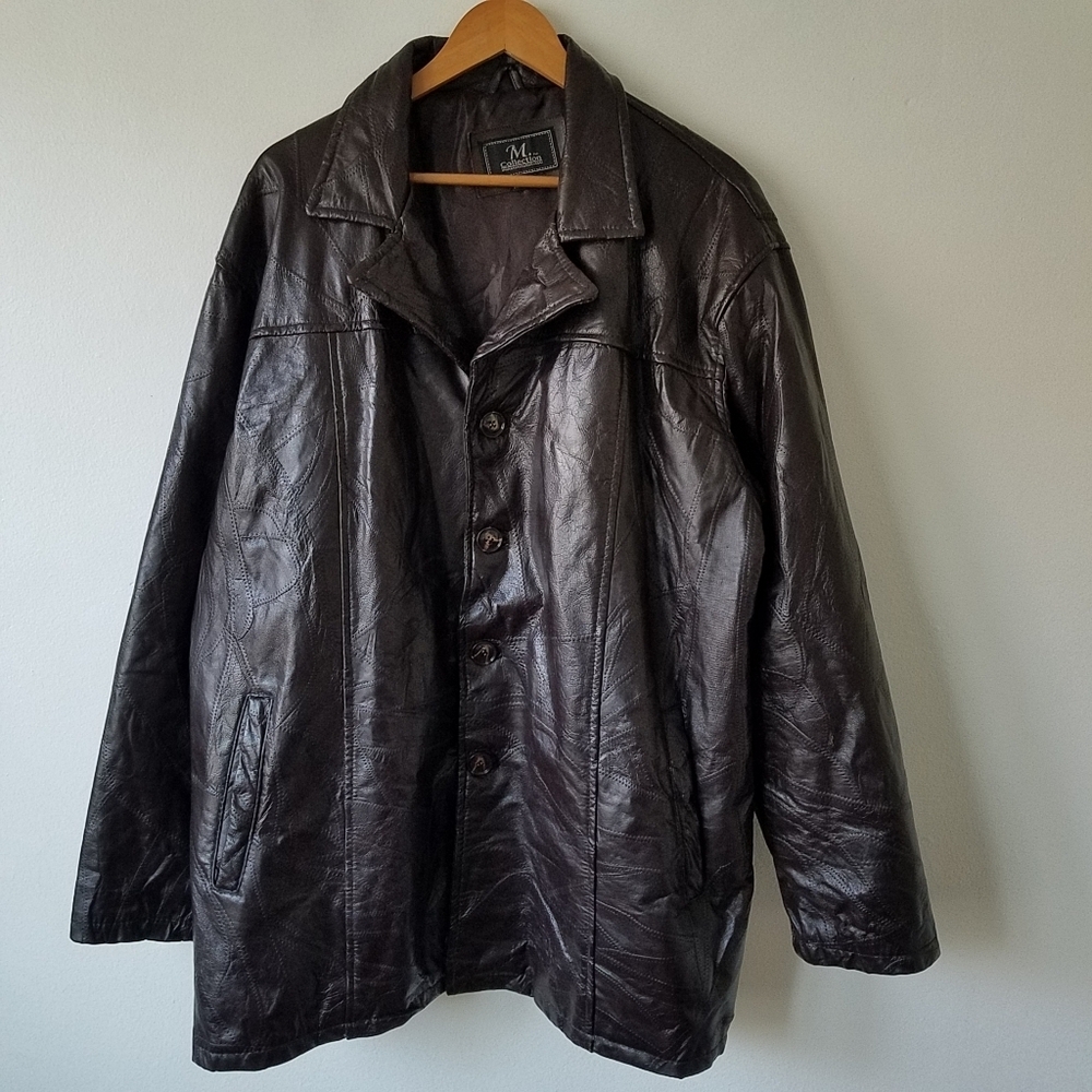 Vintage M Collection 100% Genuine Leather Brown Button Front Jacket Size 2XL